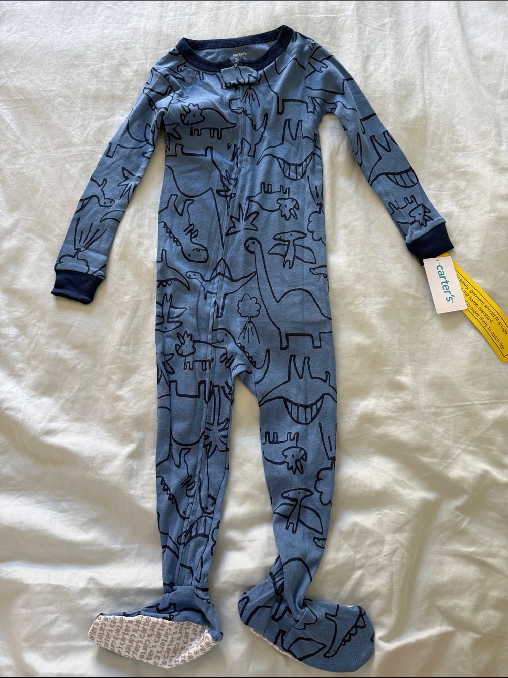 Carter's Navy Trim Blue Dinosaur Footed One-Piece Pajamas